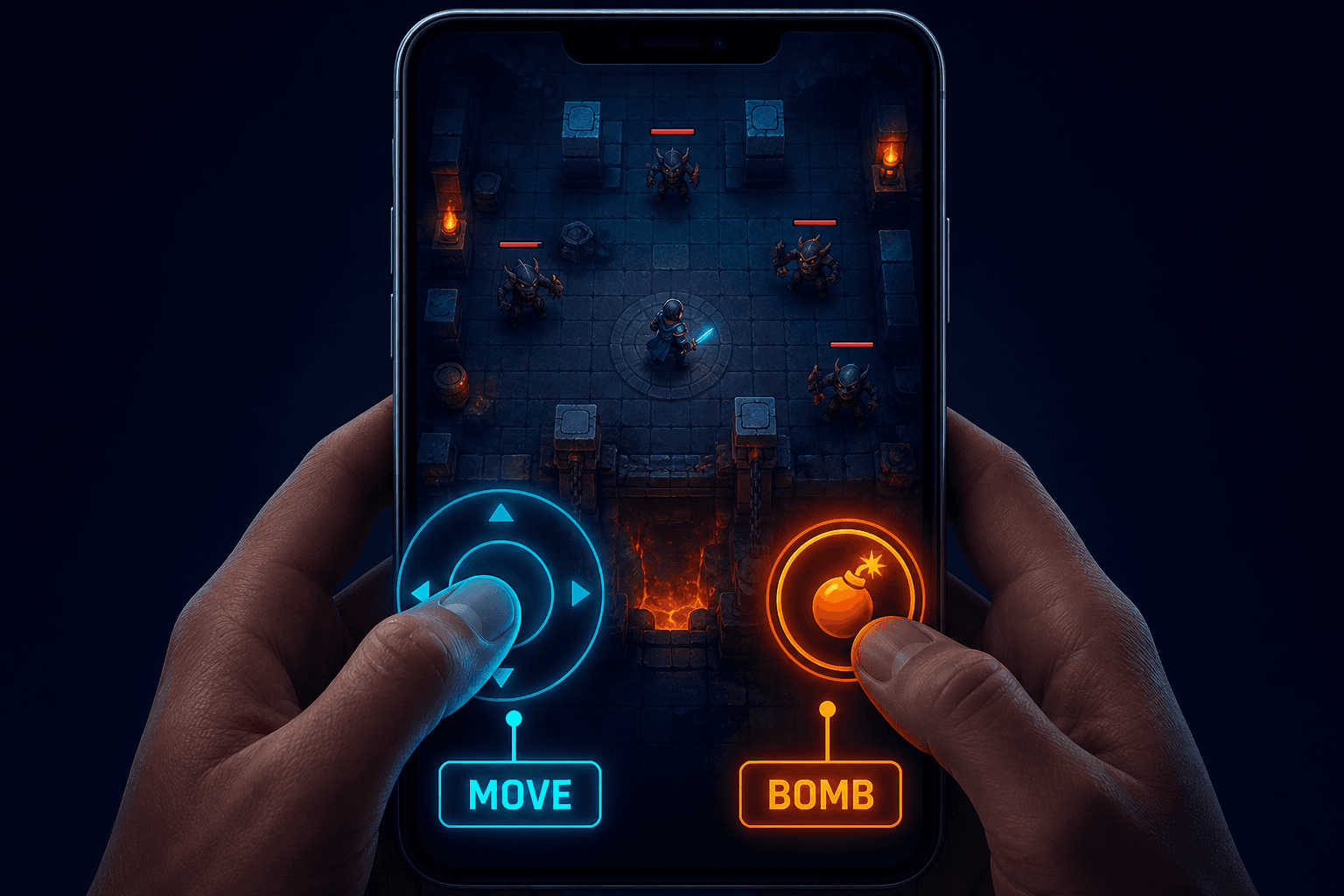 Left stick move, right bomb button